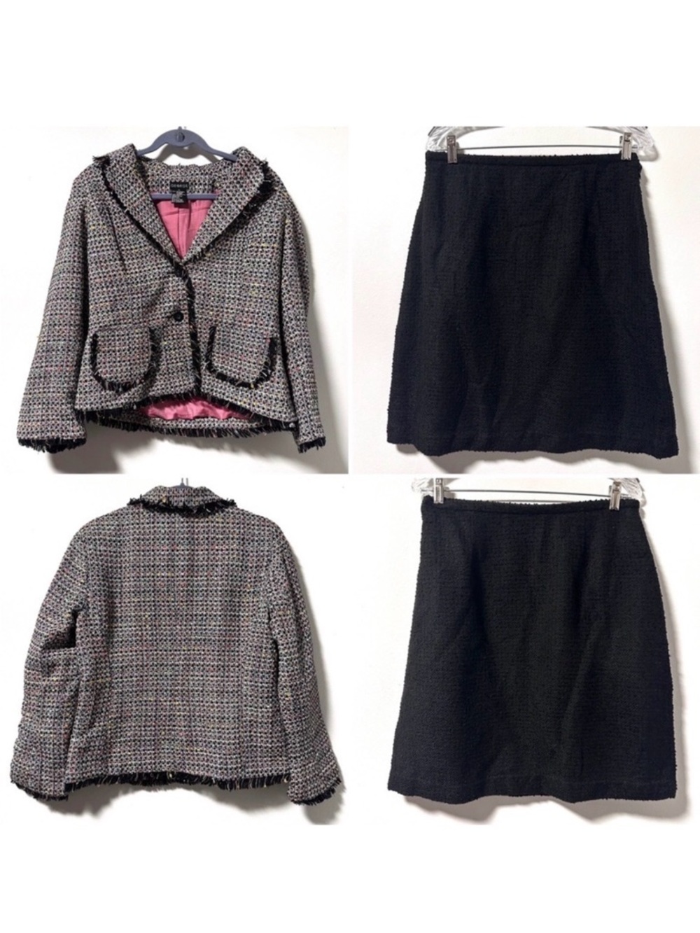 Vintage George Colorful Tweed Blazer Skirt Suit Set Women’s Size Large Career